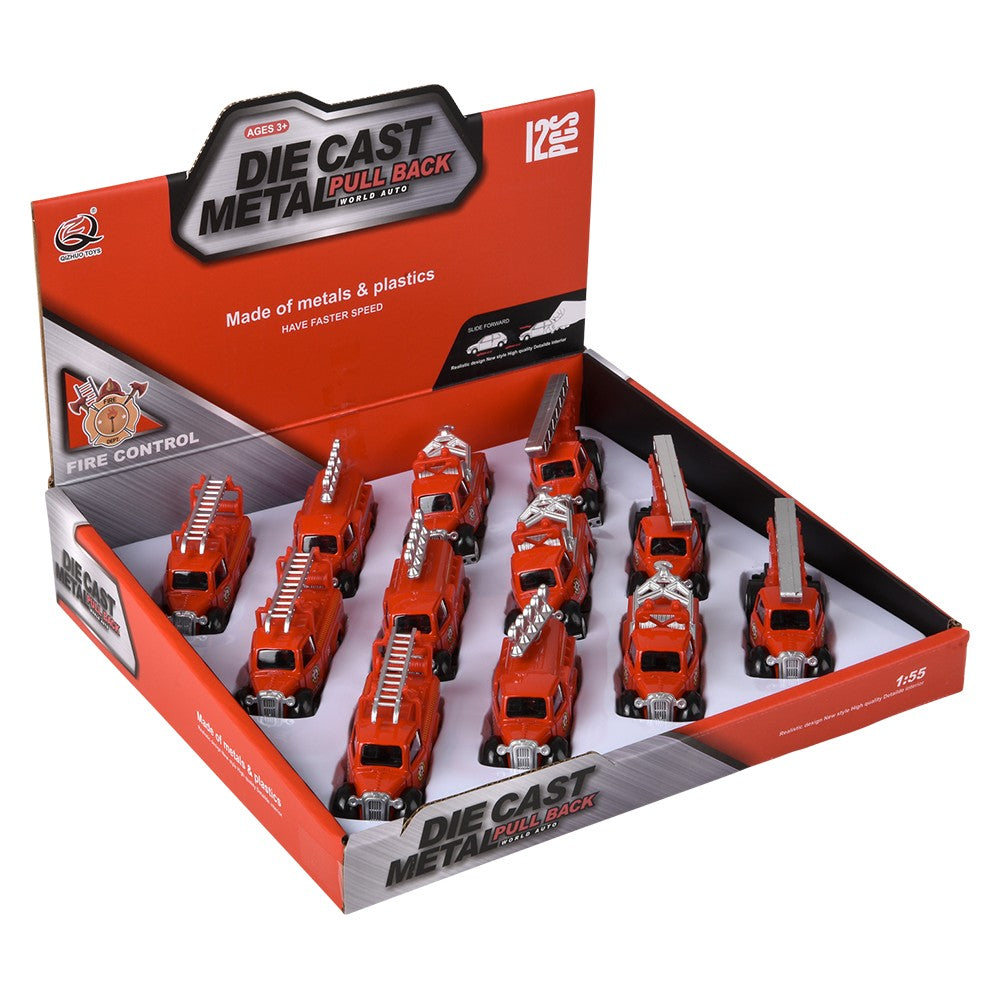 Pull Back Fire Engine 3" Die-Cast Classic (12 Pc Display)