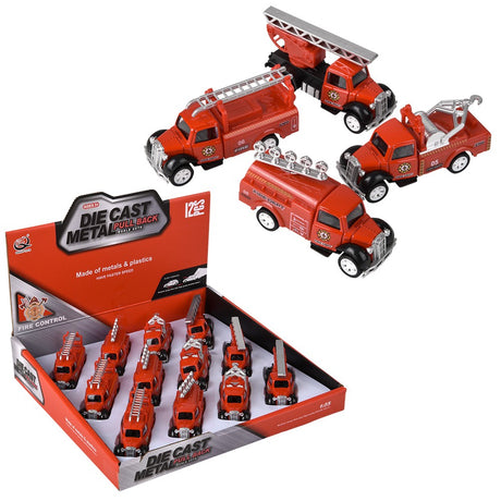 Pull Back Fire Engine 3" Die-Cast Classic (12 Pc Display)