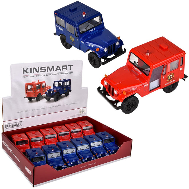 Die-Cast Pull Back 1971 Jeep DJ-5B Police/Firefi (1 DSP)