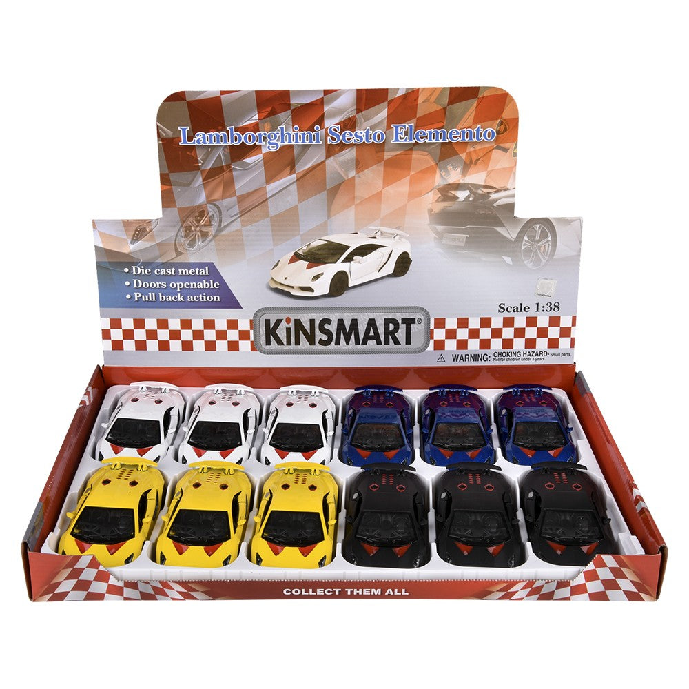 Die-Cast Pull Back Lamborghini Sesto Elemento (12 PC Display)
