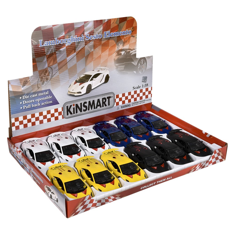 Die-Cast Pull Back Lamborghini Sesto Elemento (12 PC Display)