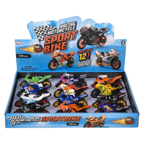 Die-Cast Sportsbike Motorcycle (12 Pc Display)