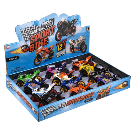 Die-Cast Sportsbike Motorcycle (12 Pc Display)