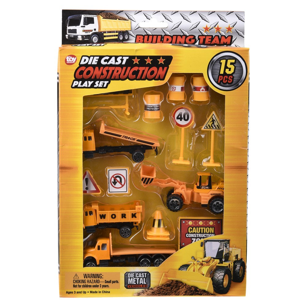 Die-Cast Construction Vehicles Play Set (15 Pc)