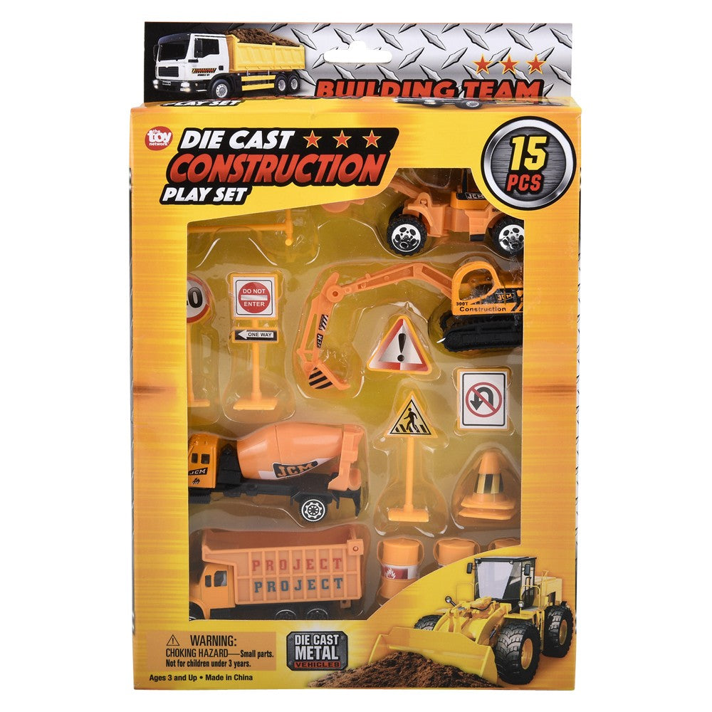 Die-Cast Construction Vehicles Play Set (15 Pc)