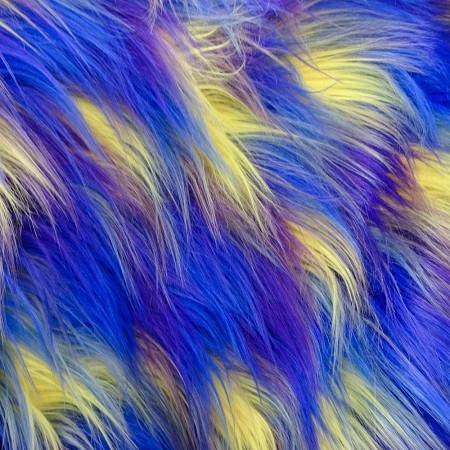 Blue Purple Yellow Shaggy Versicolor Faux Fur Fabric,