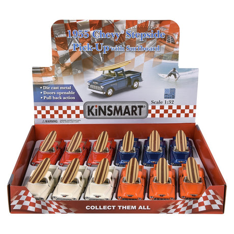 Die-Cast Pull Back 1955 Chevy Stepside Pick-Up (12 Pc Display)