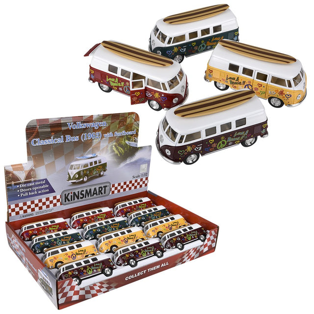 Die-Cast Pull Back 1962 VW Bus Surfboard (1 DSP)