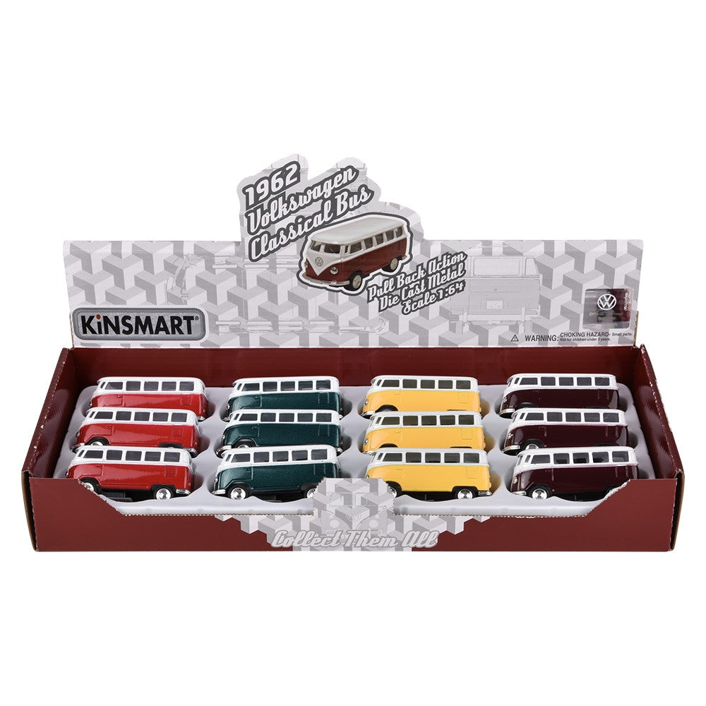 Die-Cast Pull Back 1962 VW Classic Bus (12 Pc Display)