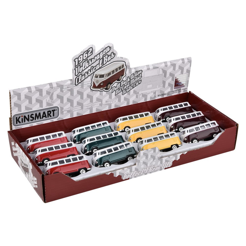 Die-Cast Pull Back 1962 VW Classic Bus (12 Pc Display)