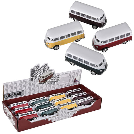 Die-Cast Pull Back 1962 VW Classic Bus (12 Pc Display)