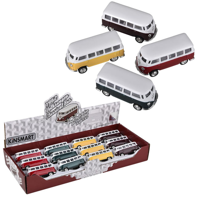 Die-Cast Pull Back 1962 VW Classic Bus (12 Pc Display)