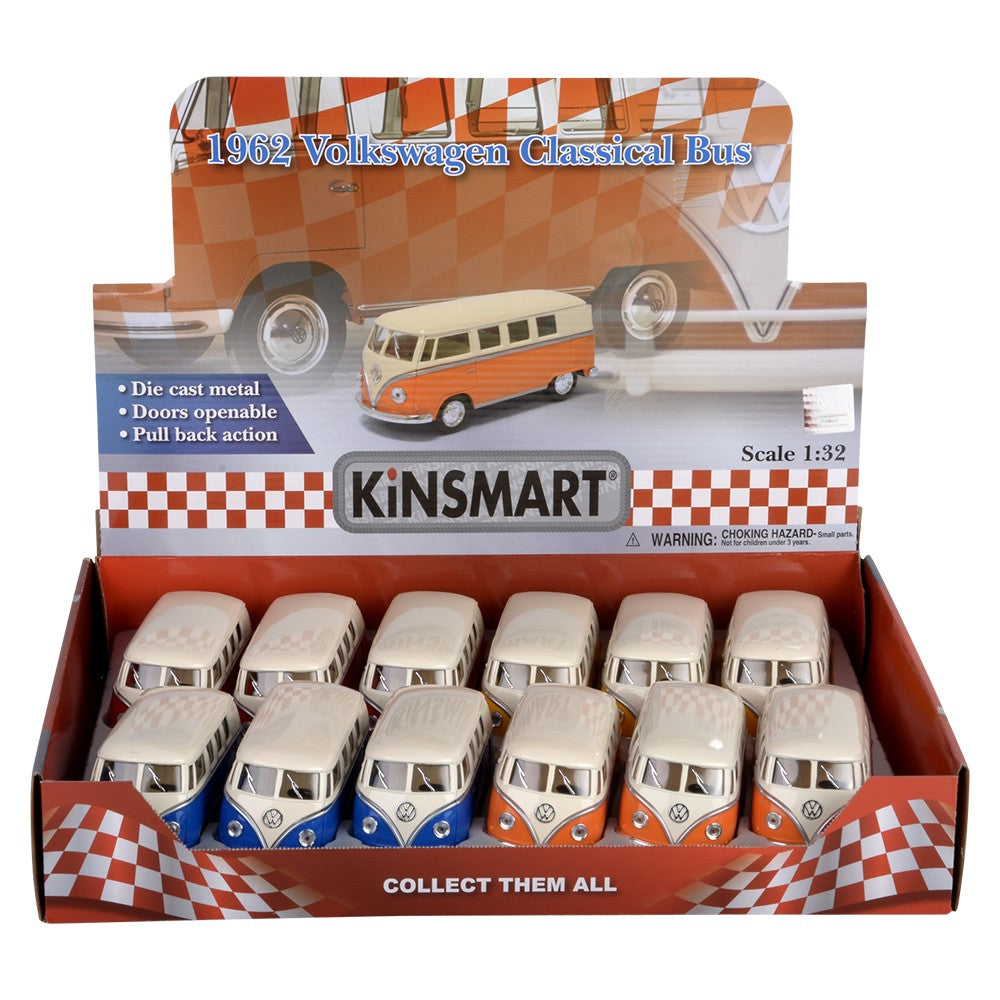 Die-Cast Pull Back 1962 VW Classic Bus (12 Piece Display)