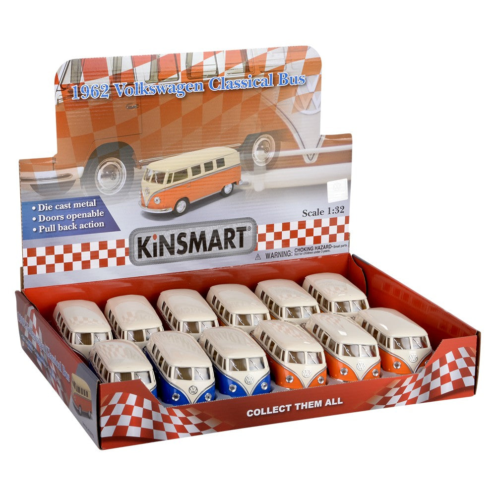 Die-Cast Pull Back 1962 VW Classic Bus (12 Piece Display)