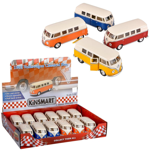 Die-Cast Pull Back 1962 VW Classic Bus (12 Piece Display)