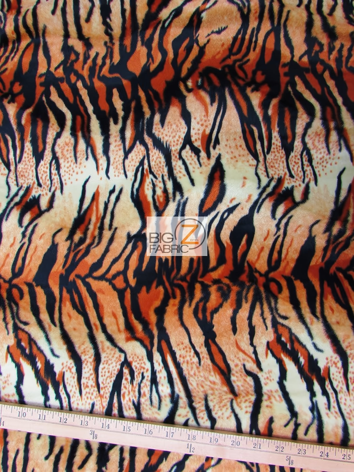 Orange Velboa Tiger Animal Short Pile Fabric