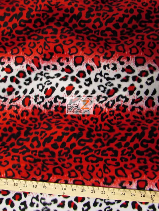 Red White Velboa Leopard Faux Fur Fabric
