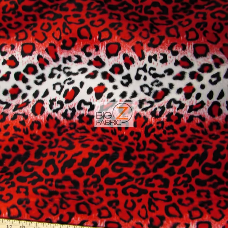 Red White Velboa Leopard Faux Fur Fabric