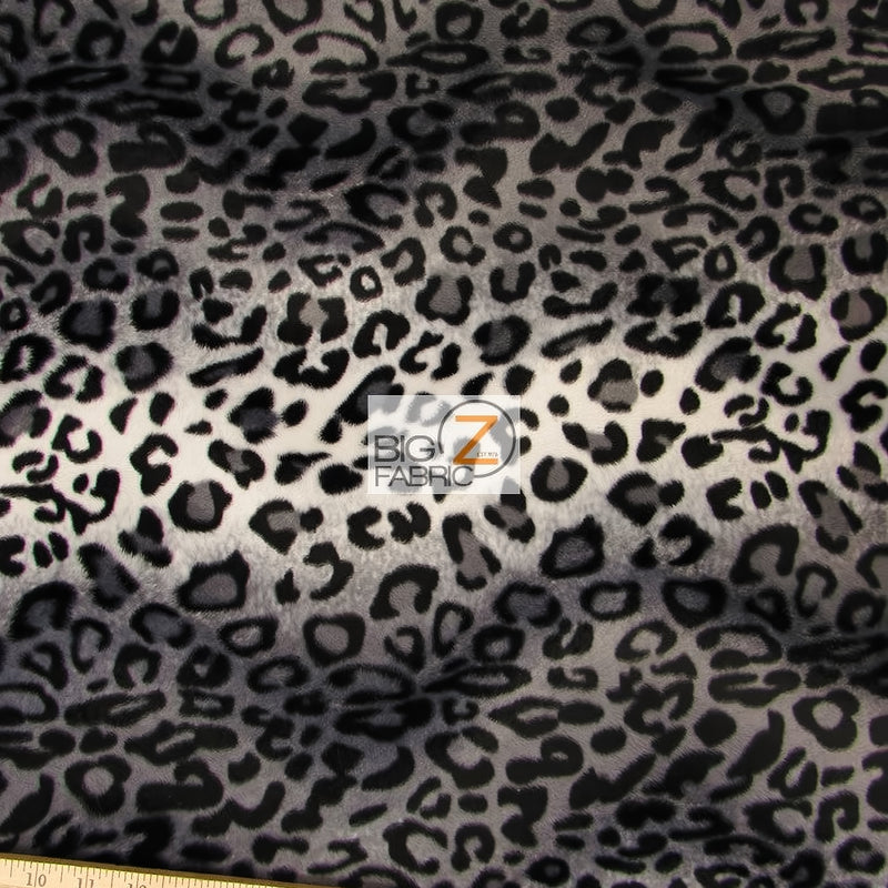 White/Grey Velboa Leopard Animal Short Pile Fabric