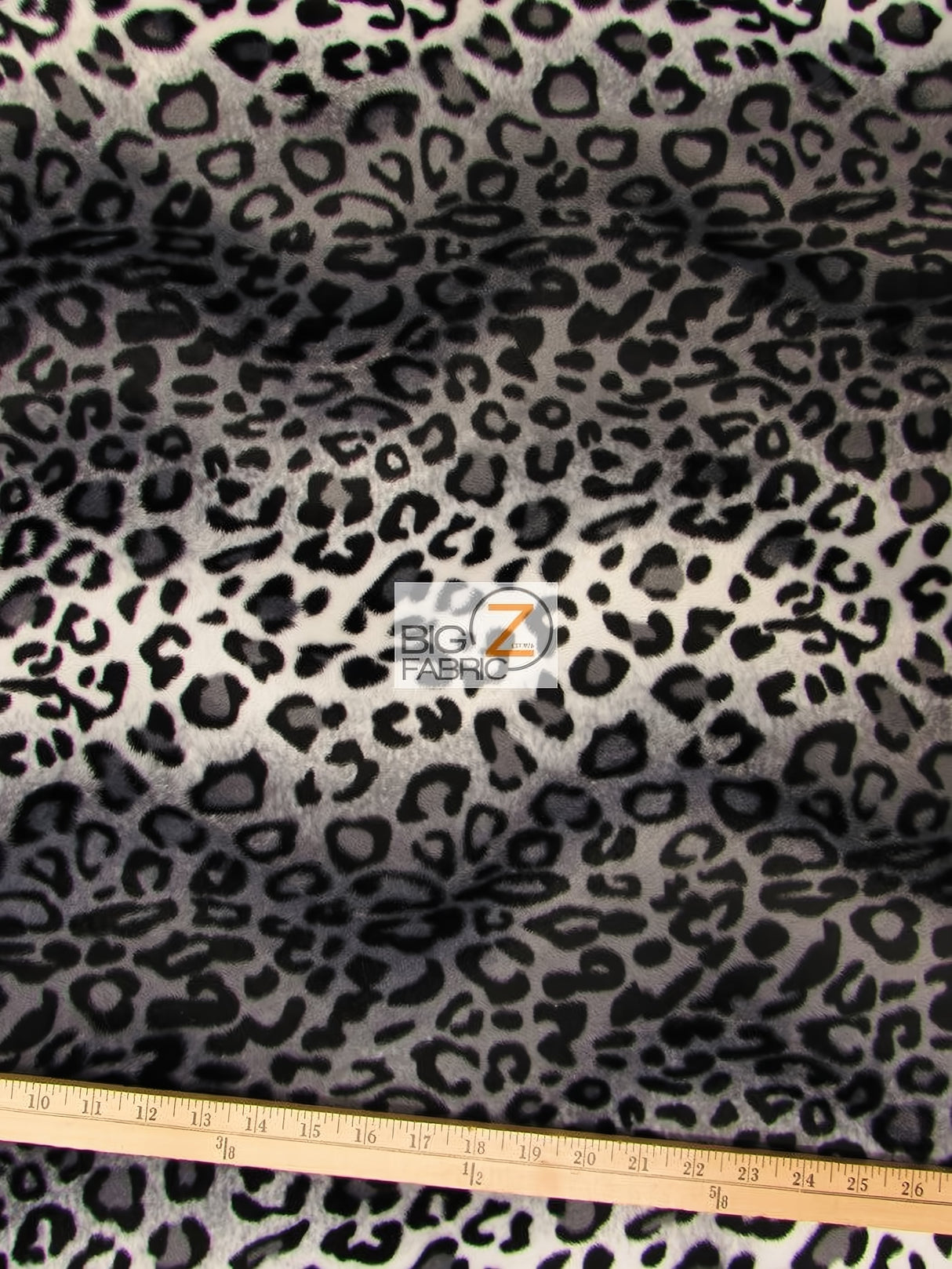 White/Grey Velboa Leopard Animal Short Pile Fabric
