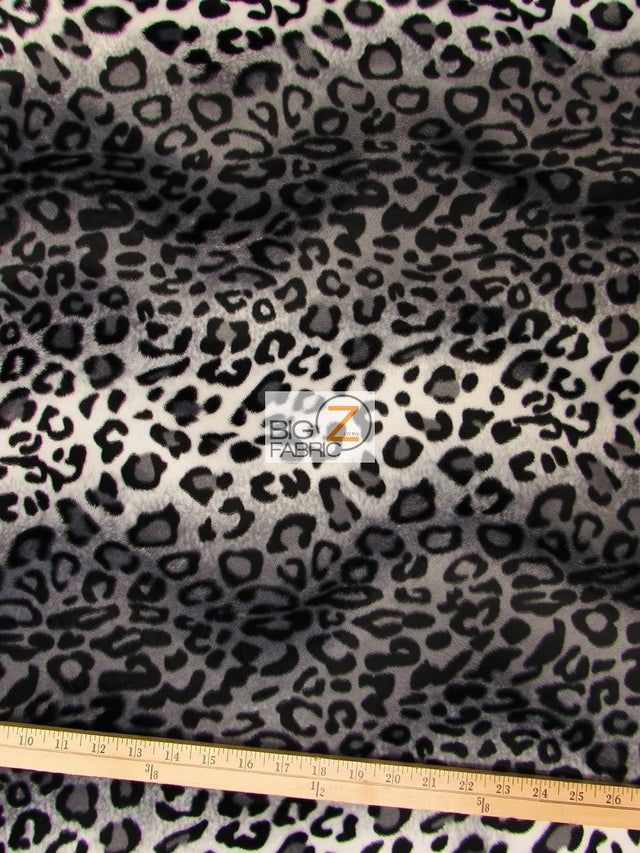 White/Grey Velboa Leopard Animal Short Pile Fabric