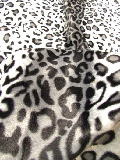White/Grey Velboa Leopard Animal Short Pile Fabric