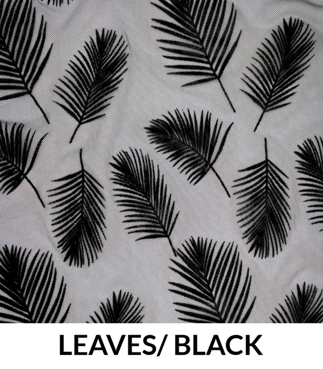 Flocked Mesh Leaves Polyester Fabric - Leaves Pattern