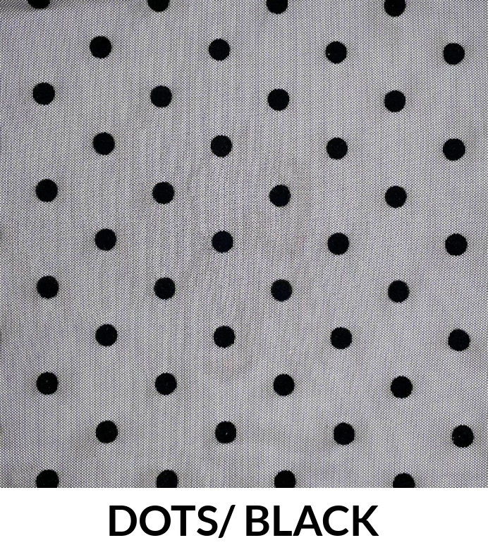Flocked Mesh Polka Dots Polyester Fabric - Black Polka Dots, Mesh Fabric