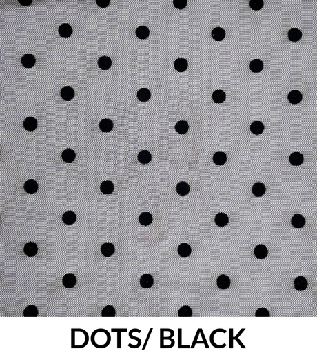 Flocked Mesh Polka Dots Polyester Fabric - Black Polka Dots, Mesh Fabric