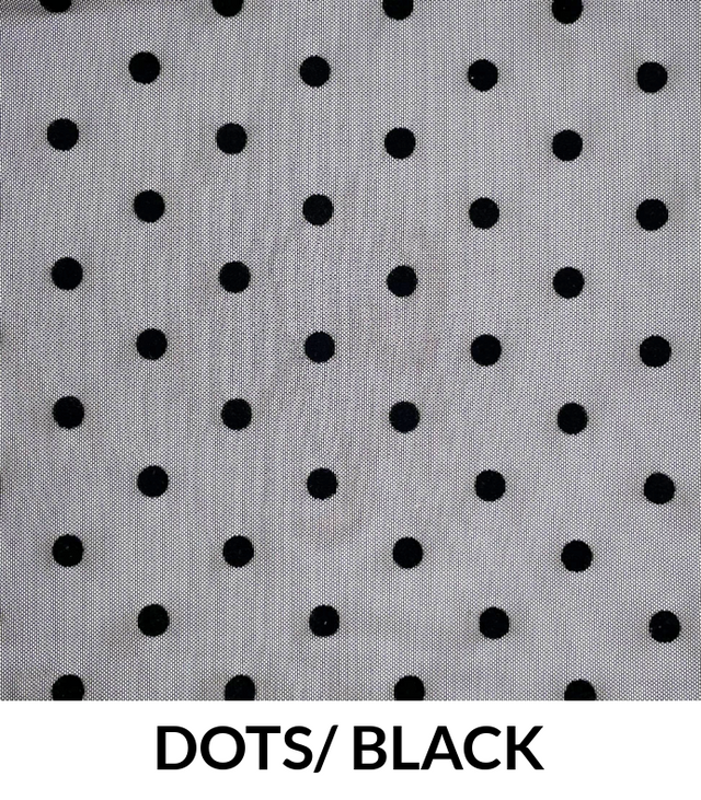 Flocked Mesh Polka Dots Polyester Fabric - Black Polka Dots, Mesh Fabric