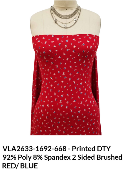Ditsy Florals Print DTY Brushed Fabric - Floral Print, 2-Sided Brushed, 92% Polyester 8% Spandex