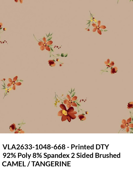 Ditsy Florals Print DTY Brushed Fabric - Floral Print, 2-Sided Brushed, 92% Polyester 8% Spandex