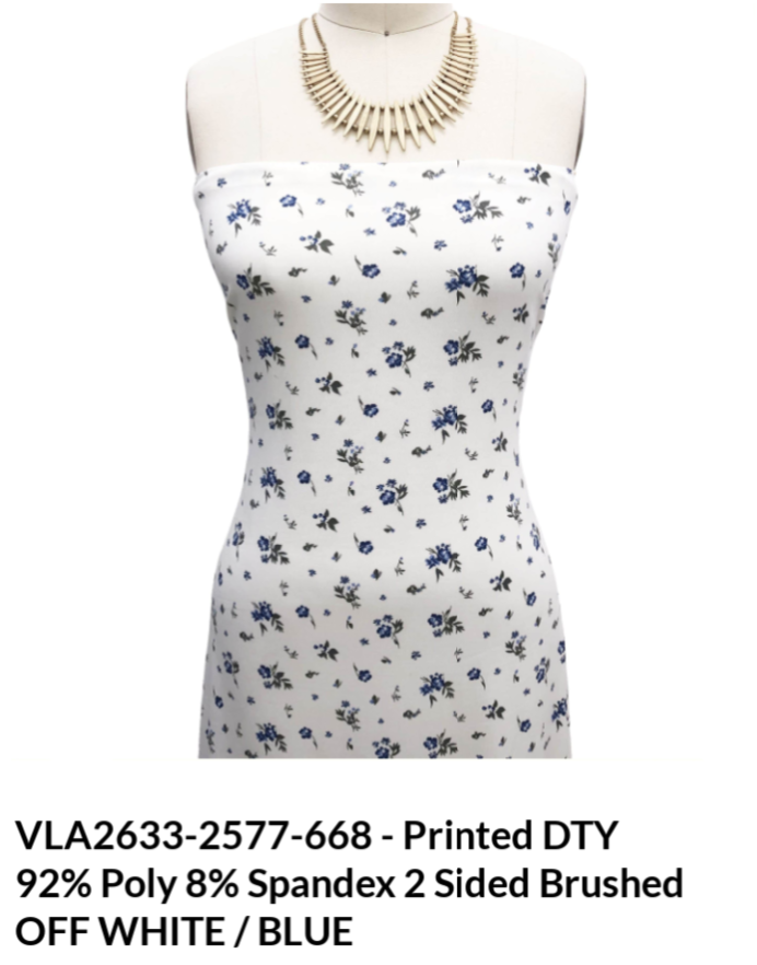 Ditsy Florals Print DTY Brushed Fabric - Floral Print, 2-Sided Brushed, 92% Polyester 8% Spandex