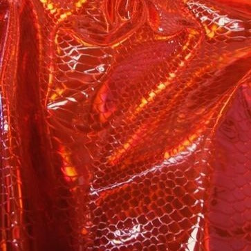 Red Nuevo Viper Cobra Snake Holographic Embossed Iridescent Vinyl Fabric,