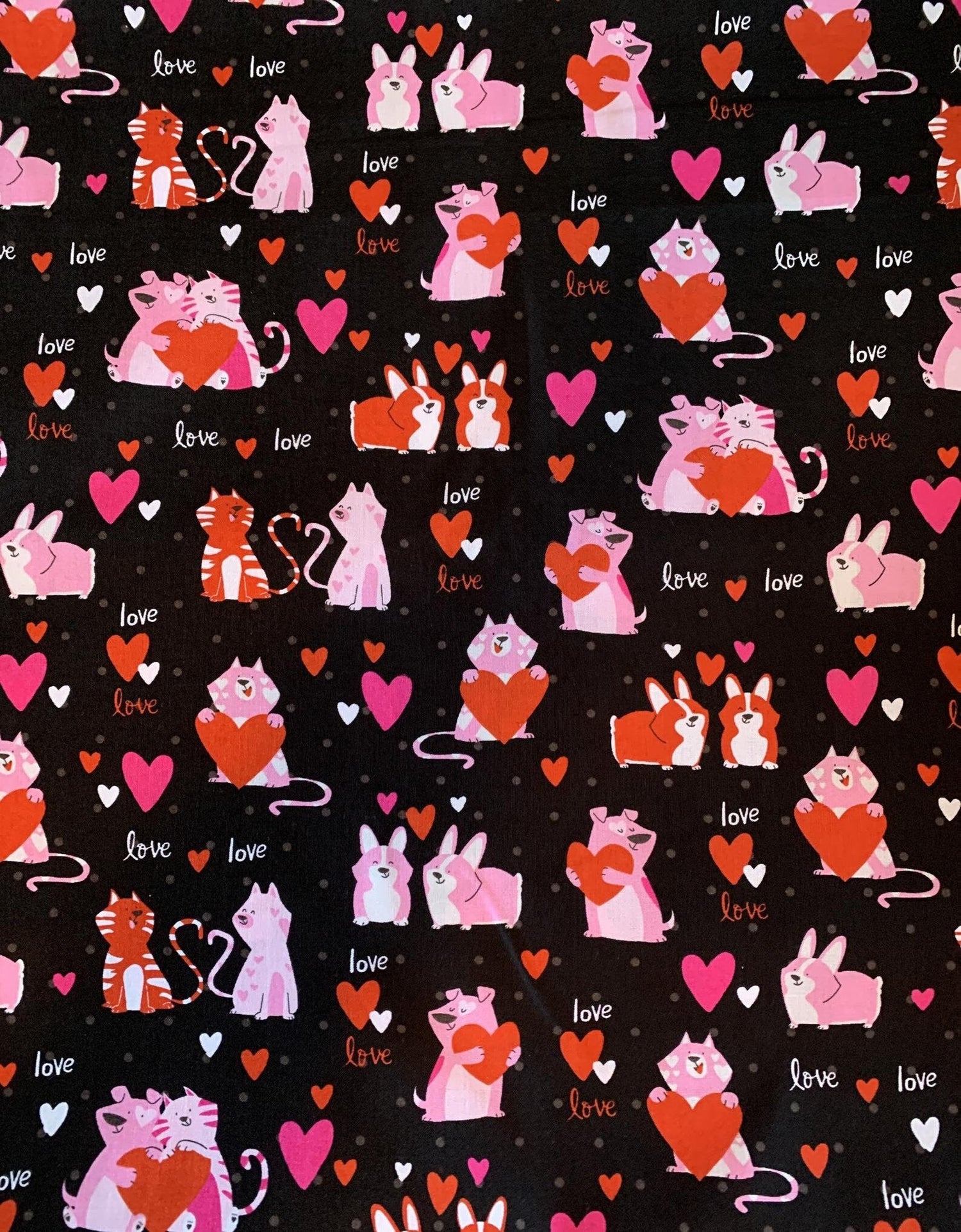 Quilting Cotton Valentine's Day XOXO Cats and Dogs Love