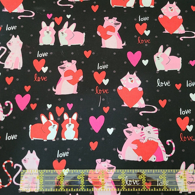 Quilting Cotton Valentine's Day XOXO Cats and Dogs Love