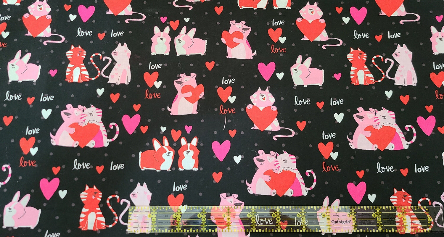Quilting Cotton Valentine's Day XOXO Cats and Dogs Love