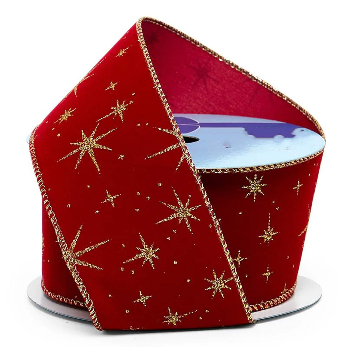 Glitter Stars On Wired Ribbon 2 1/2 '' X 10 yd 1 / ROLL Gold Christmas Stars on Red Velvet