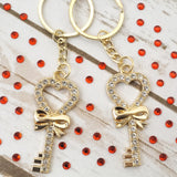 4" Gold Key with Bow Crystal Rhinestone Keychain - Pack of 12