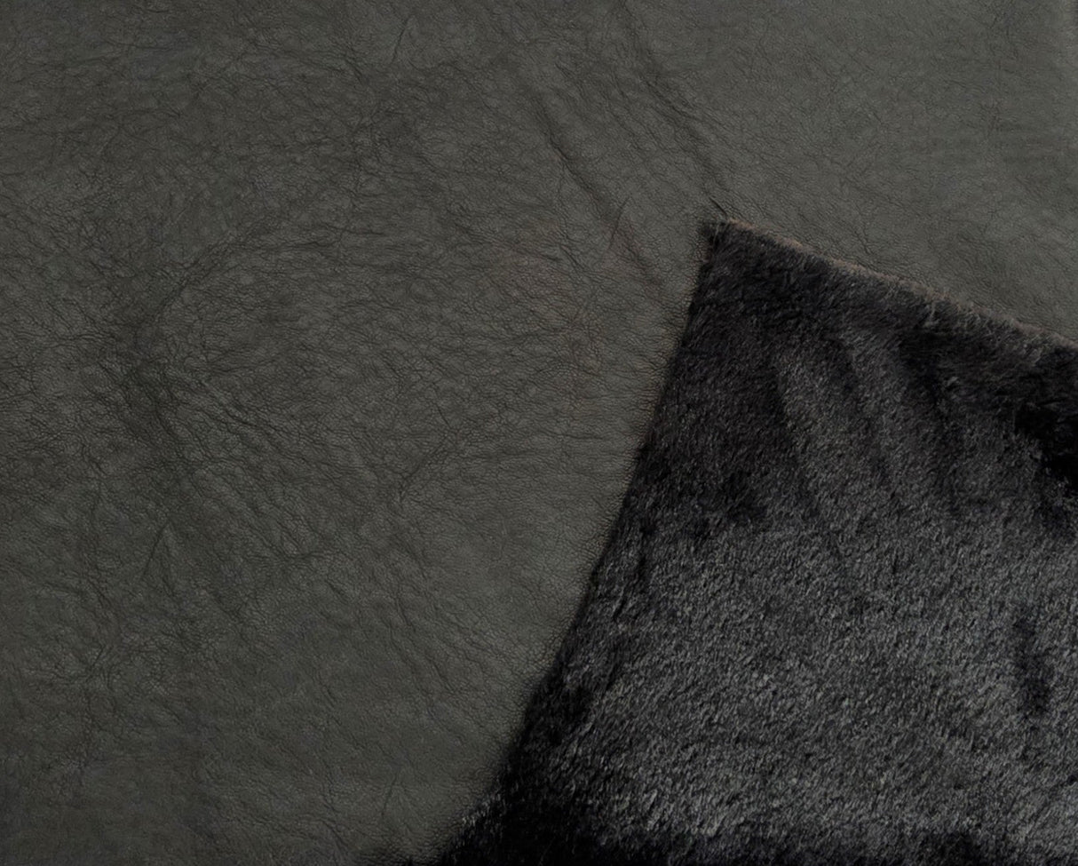 Faux Fur Vegan Leather Black Knit