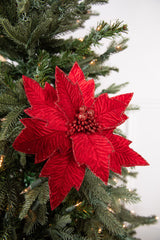 24” x 11" Poinsettia Stem - Red with Red Glitter