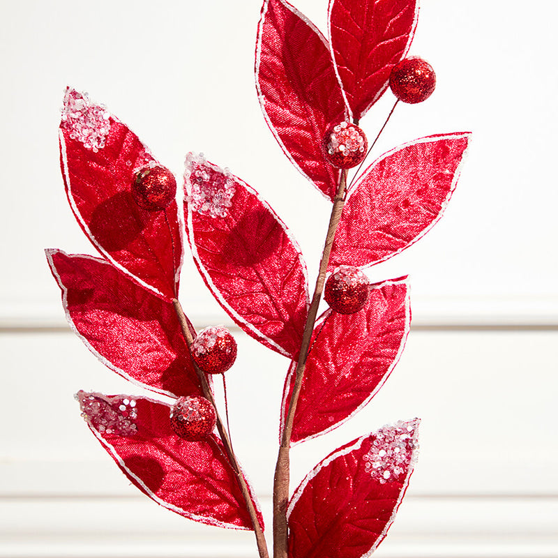 24" Velvet Glitter Leaf Stem