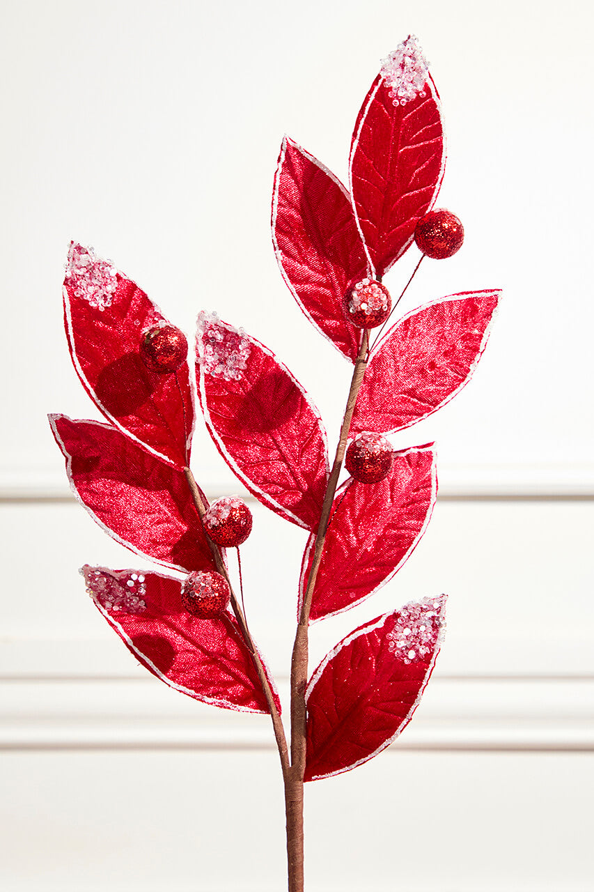 24" Velvet Glitter Leaf Stem