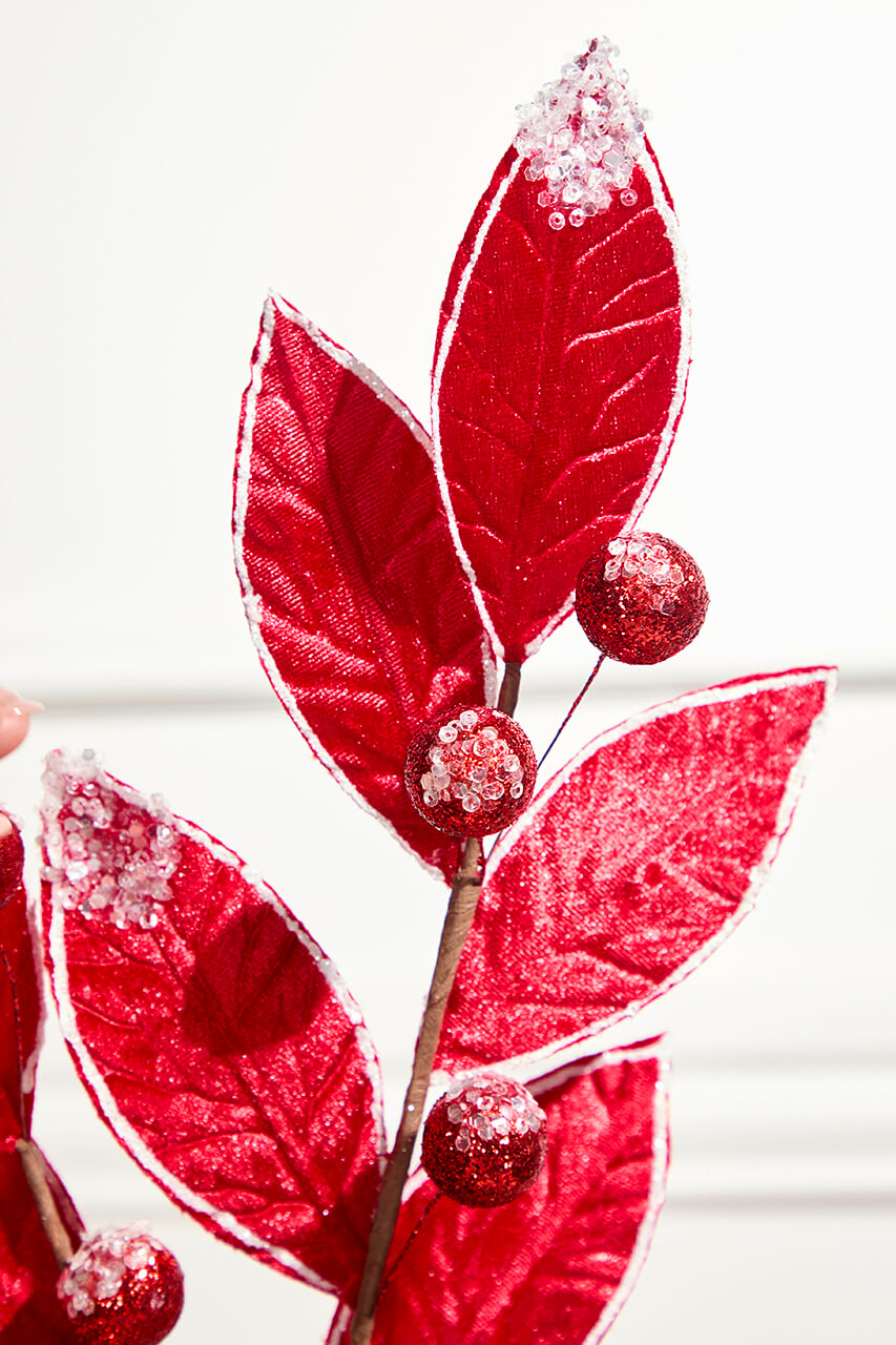 24" Velvet Glitter Leaf Stem