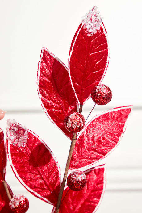 24" Velvet Glitter Leaf Stem