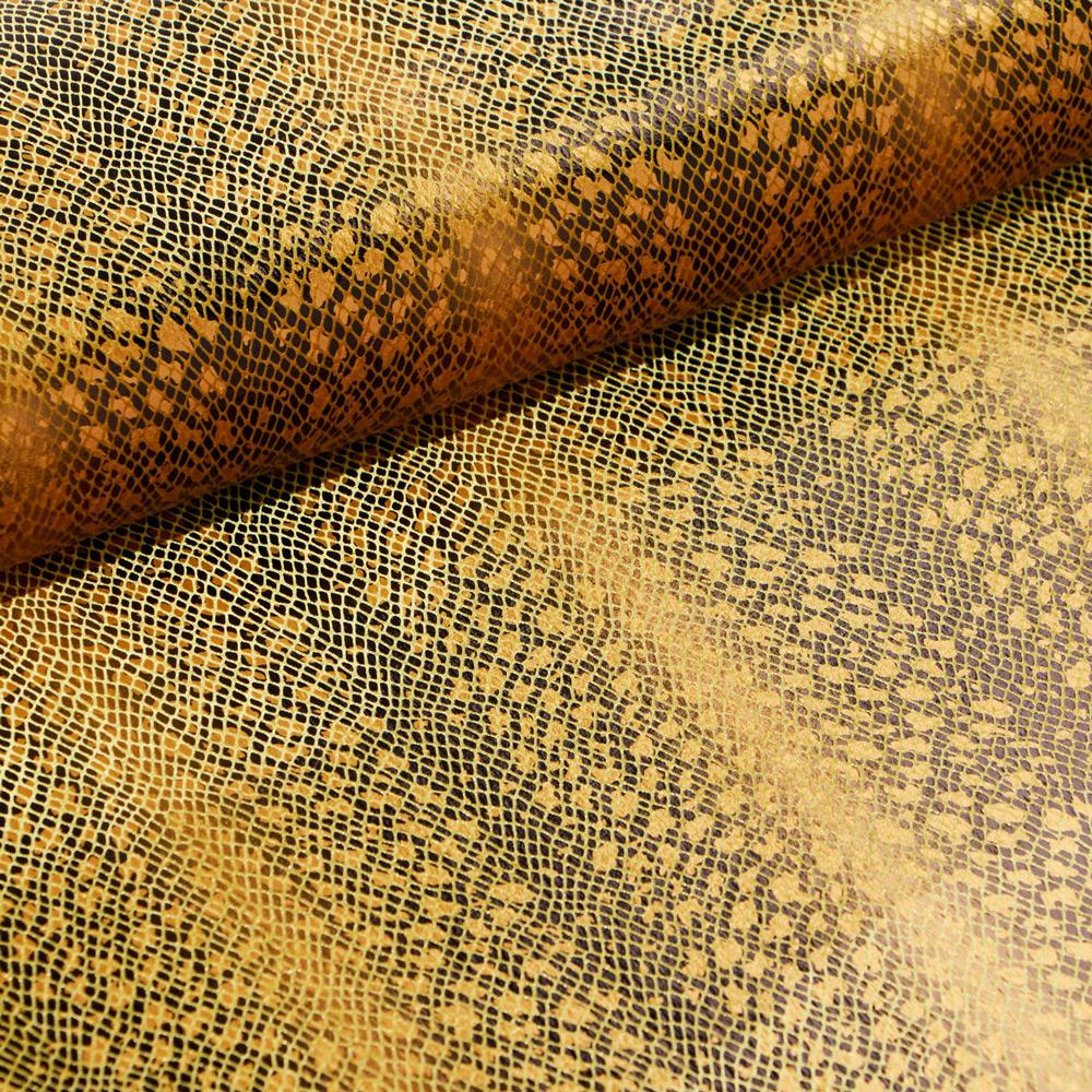 Venomous Foil Printed Stretch Velvet Fabric - Black, Gold Foil Print, 58/60" Cut Width (1 Yard)