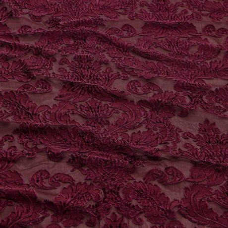 Versailles Burn Out Stretch Velvet Fabric - Black, Burgundy, Emerald, Navy, 56/58" Width (1 Yard)