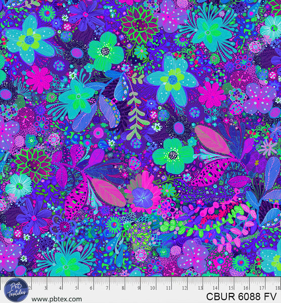 Cotton Floral Color Burst Fabric Blue Purple 44/45"