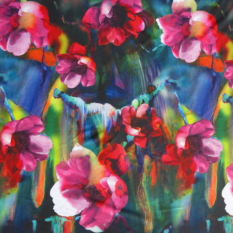 Swim Knit Vibrant Watercolor Flowers Poly Spandex