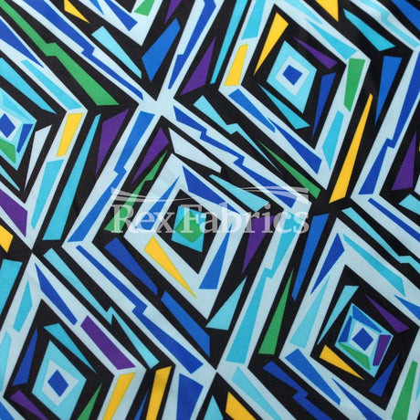 Vintage Diamond Polyester Spandex Fabric - Blue and Purple Diamond Geometric Print Tricot, 58-60" Width (1 Yard)